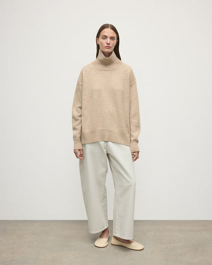 Johnstons of Elgin Women's Knitwear Oatmeal Slouchy Cashmere Natural Roll Neck Jumper KAA05305HB0210