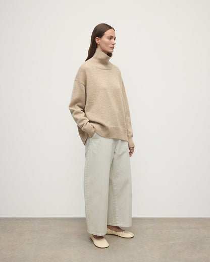 Johnstons of Elgin Women's Knitwear Oatmeal Slouchy Cashmere Natural Roll Neck Jumper KAA05305HB0210