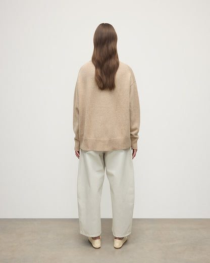 Johnstons of Elgin Women's Knitwear Oatmeal Slouchy Cashmere Natural Roll Neck Jumper KAA05305HB0210