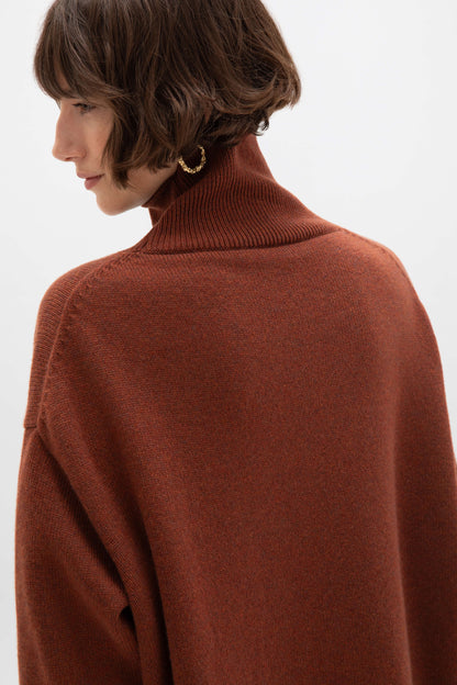 Johnstons of Elgin AW24 Women's Knitwear Russet Slouchy Cashmere Roll Neck KAA05305HE7051