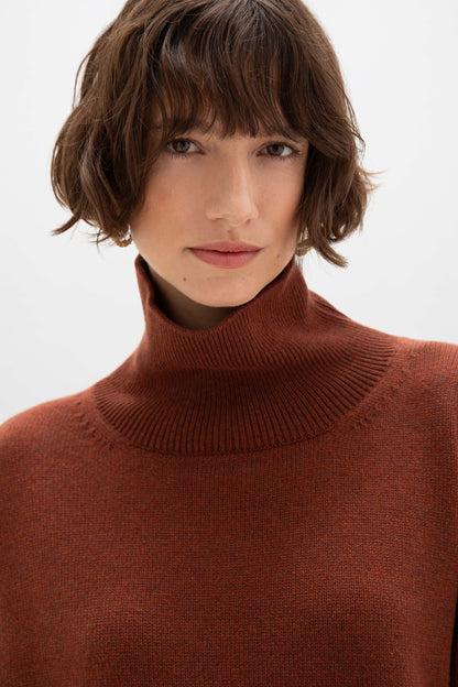 Johnstons of Elgin AW24 Women's Knitwear Russet Slouchy Cashmere Roll Neck KAA05305HE7051