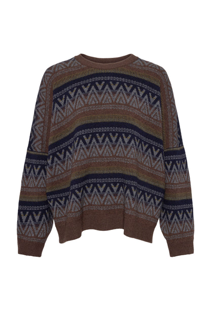 Johnstons of Elgin AW24 Unisex Knitwear Peat Unisex Oversized Graphic Cashmere Sweater KAA05309Q24548