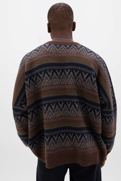 Johnstons of Elgin AW24 Unisex Knitwear Peat Unisex Oversized Graphic Cashmere Sweater KAA05309Q24548