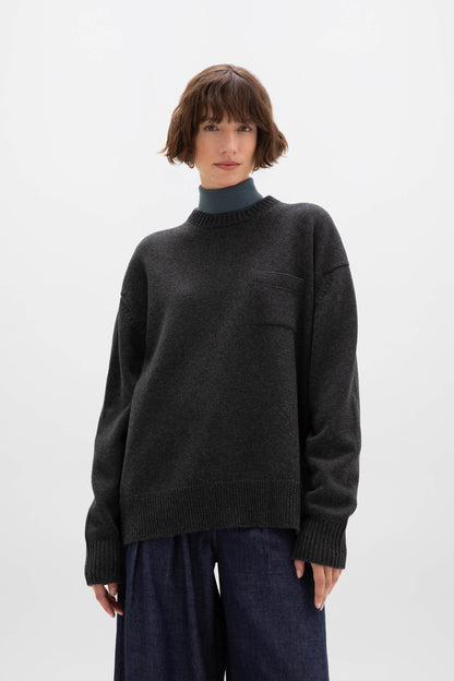 Johnstons of Elgin AW24 Unisex Knitwear Charcoal Unisex Oversized Cashmere Sweater KAA05310HA7165