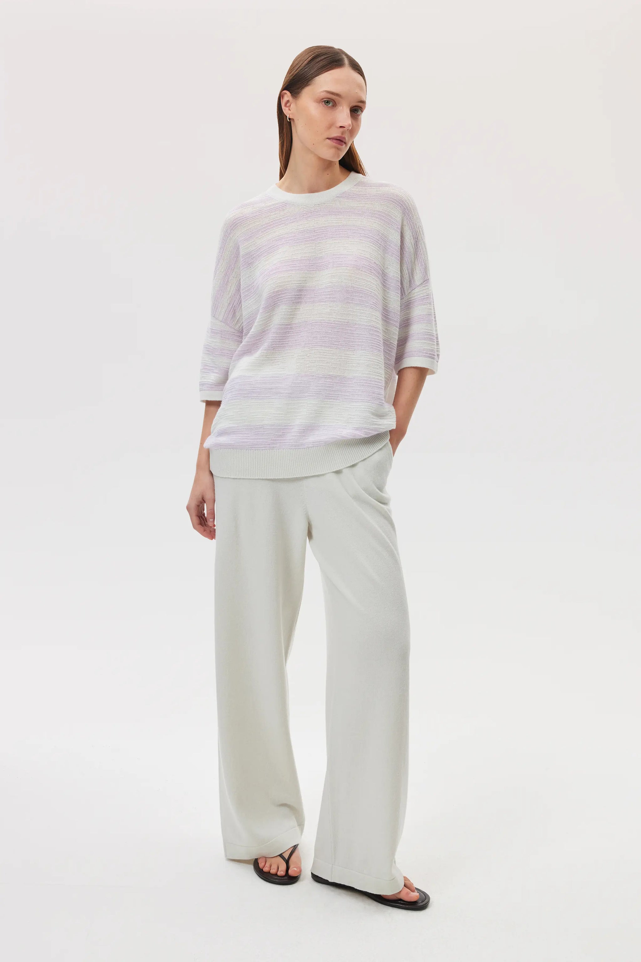 Textured Stripe Oversized Cashmere T Shirt
