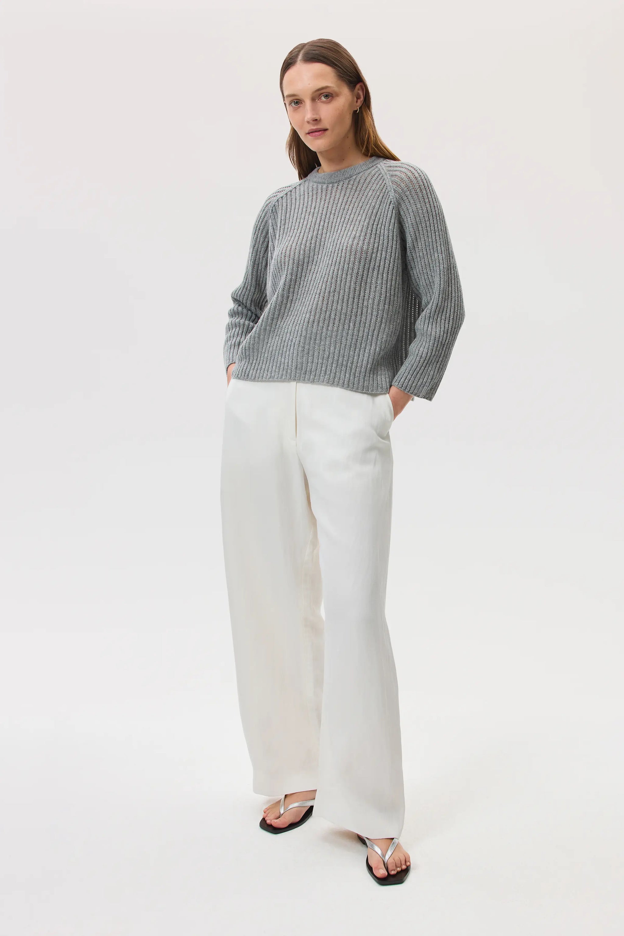 Mesh Rib Cashmere Light Grey Jumper
