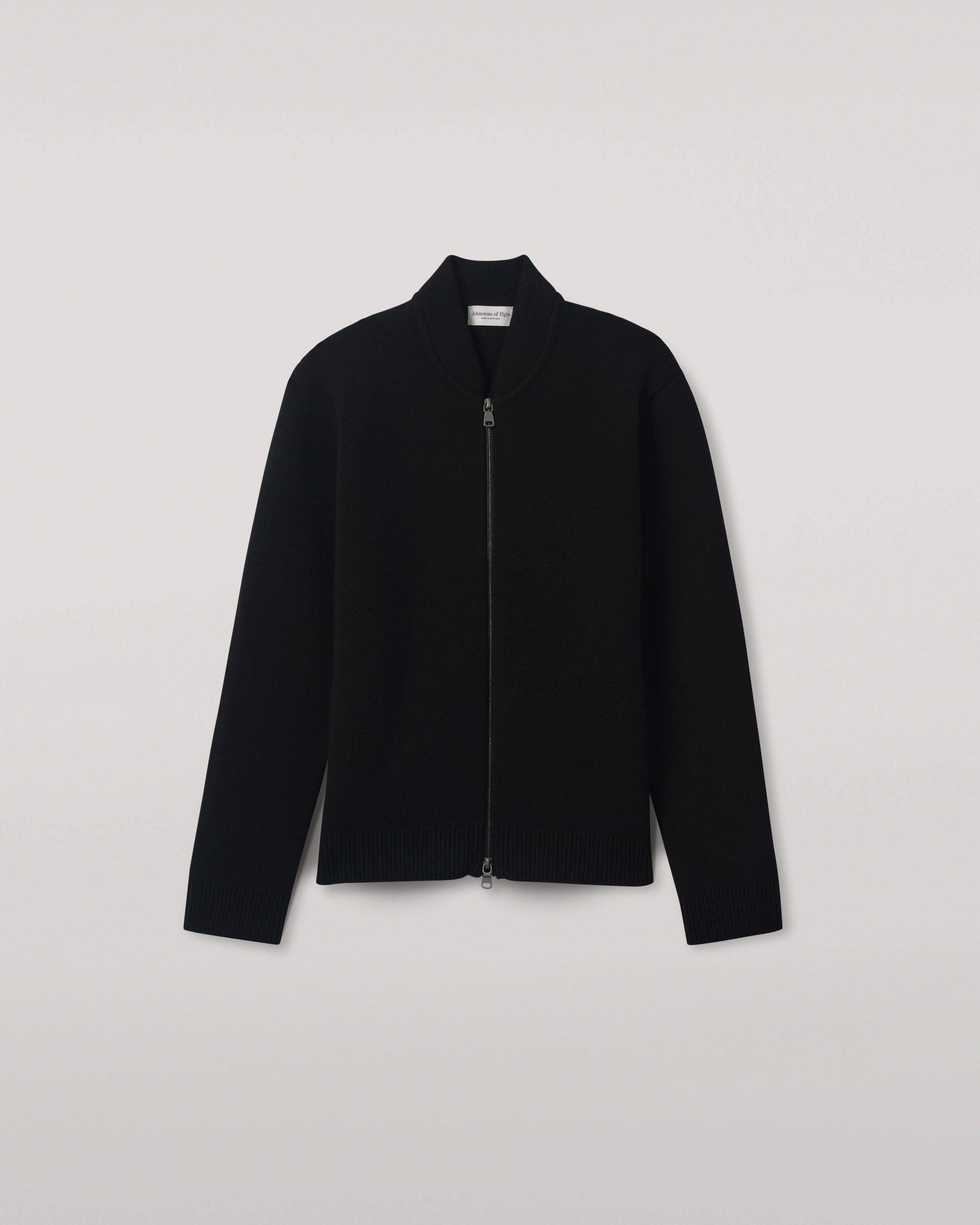 Men's Black Cashmere Milano Stitch Zip Jacket | Men's Cashmere