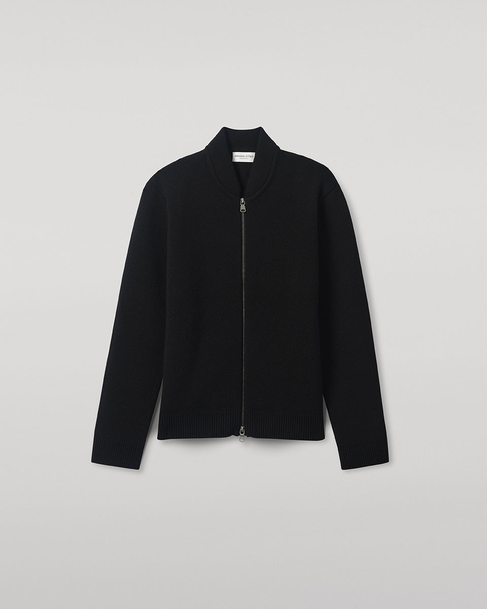 Black Milano Cashmere Ribbed Zip Cardigan | Men's Knitwear