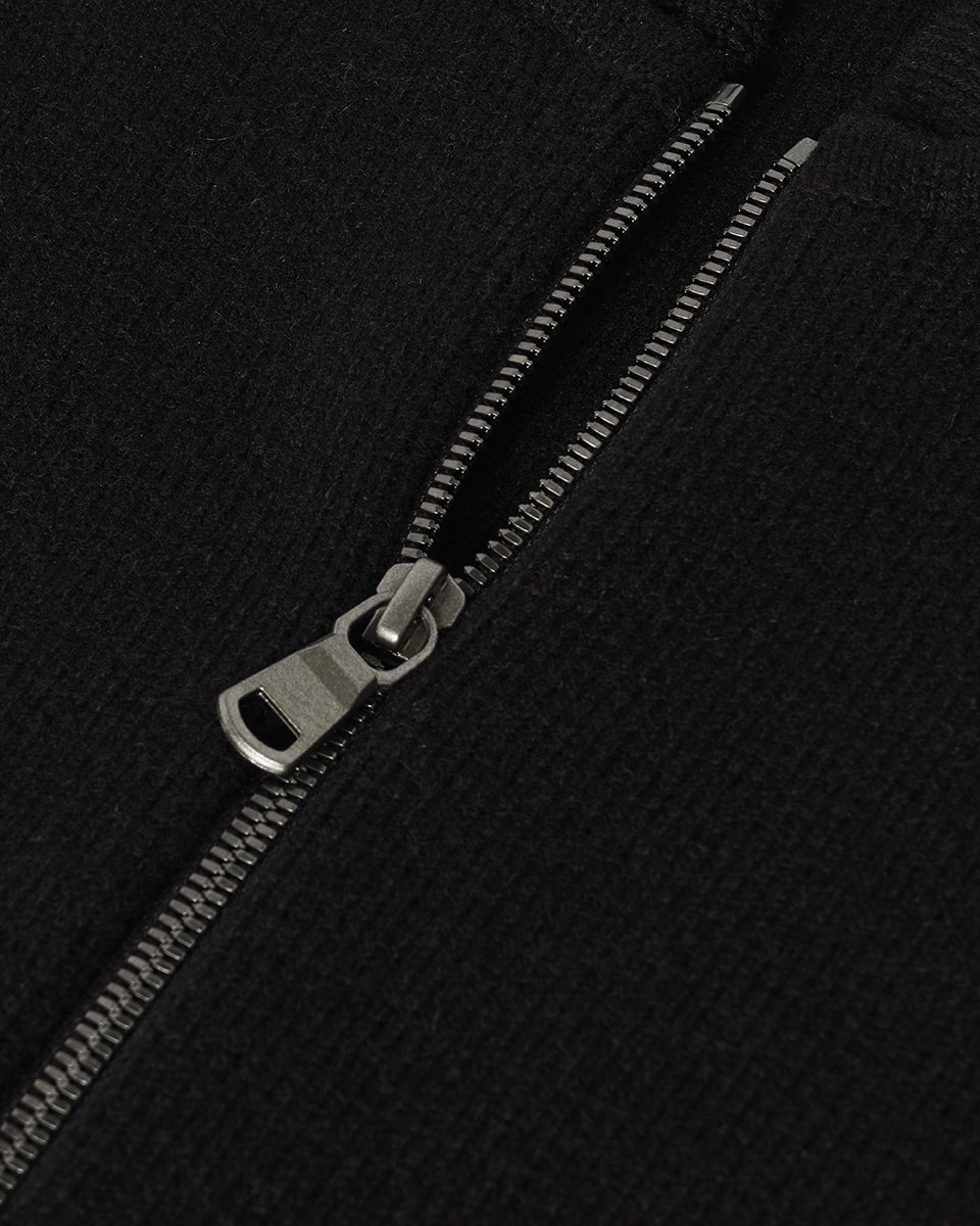 Black Milano Cashmere Ribbed Zip Cardigan | Men's Knitwear
