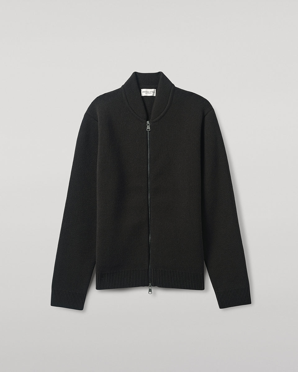 Johnstons of Elgin AW25 Men's Knitwear Black Milano Ribbed Zip Black Cashmere Cardigan KAA05443SC7330