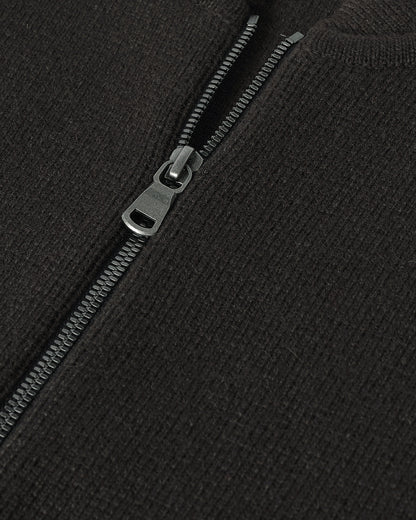 Johnstons of Elgin AW25 Men's Knitwear Black Milano Ribbed Zip Black Cashmere Cardigan KAA05443SC7330