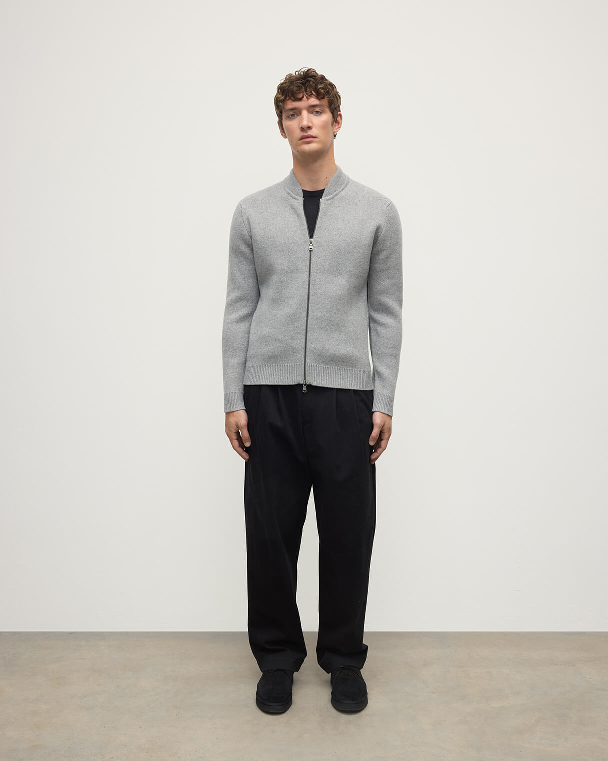 Cashmere Milano Stitch Light Grey Zip Jacket