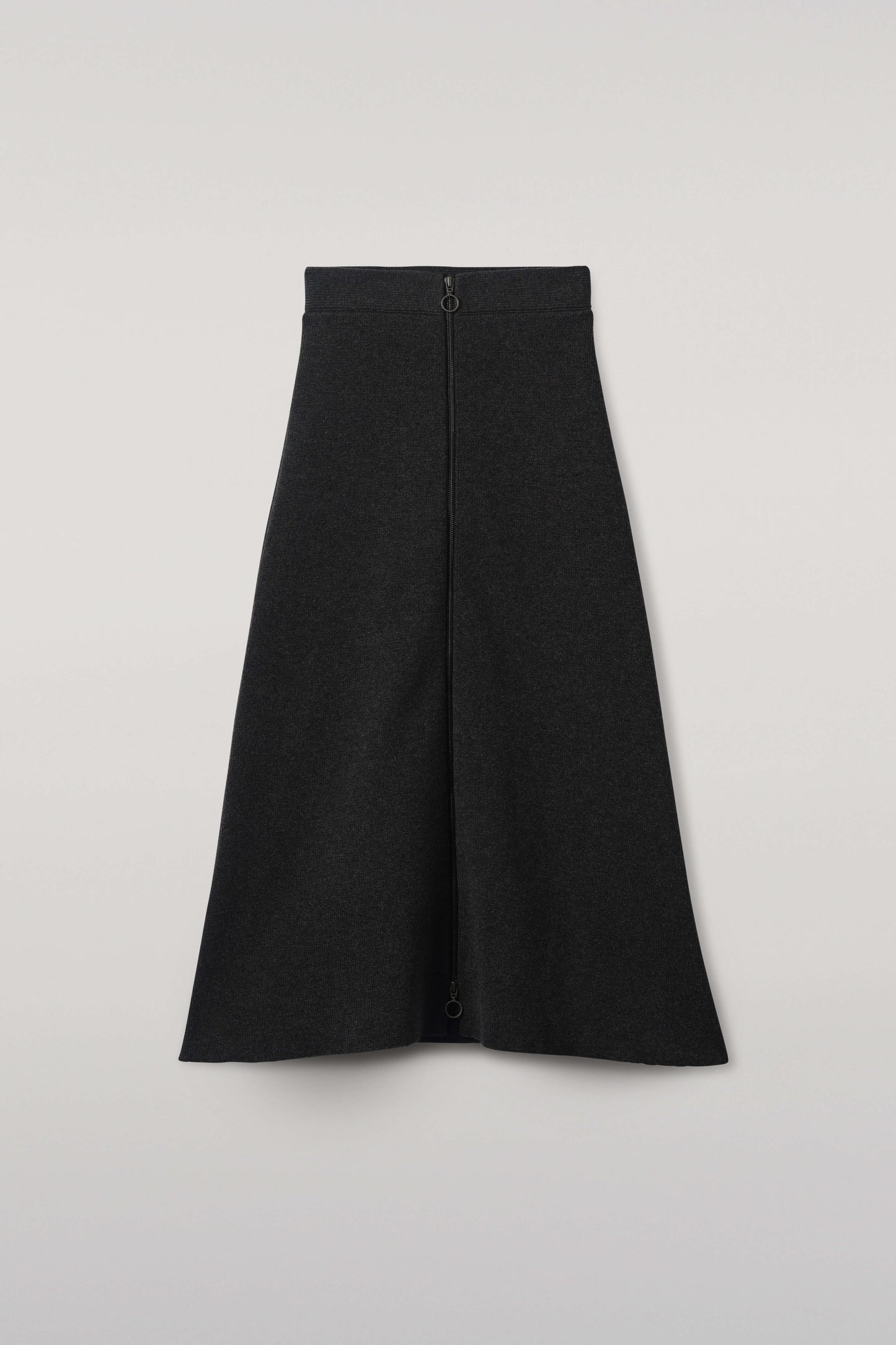 Johnstons of Elgin AW25 Women's Knitwear Charcoal A-Line Milano Grey Cashmere Skirt Front View KAA05600HA7165