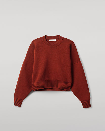 Johnstons of Elgin AW25 Women's Knitwear Oxblood Cropped Milano Red Cashmere Jumper close up KAA05488SG4463
