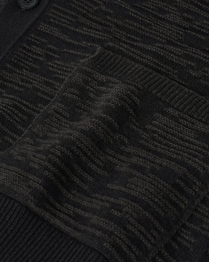 Johnstons of Elgin AW25 Men's Knitwear Black & Iron Plaited Texture Black Cashmere Cardigan Close Up  KAA05579Q25387