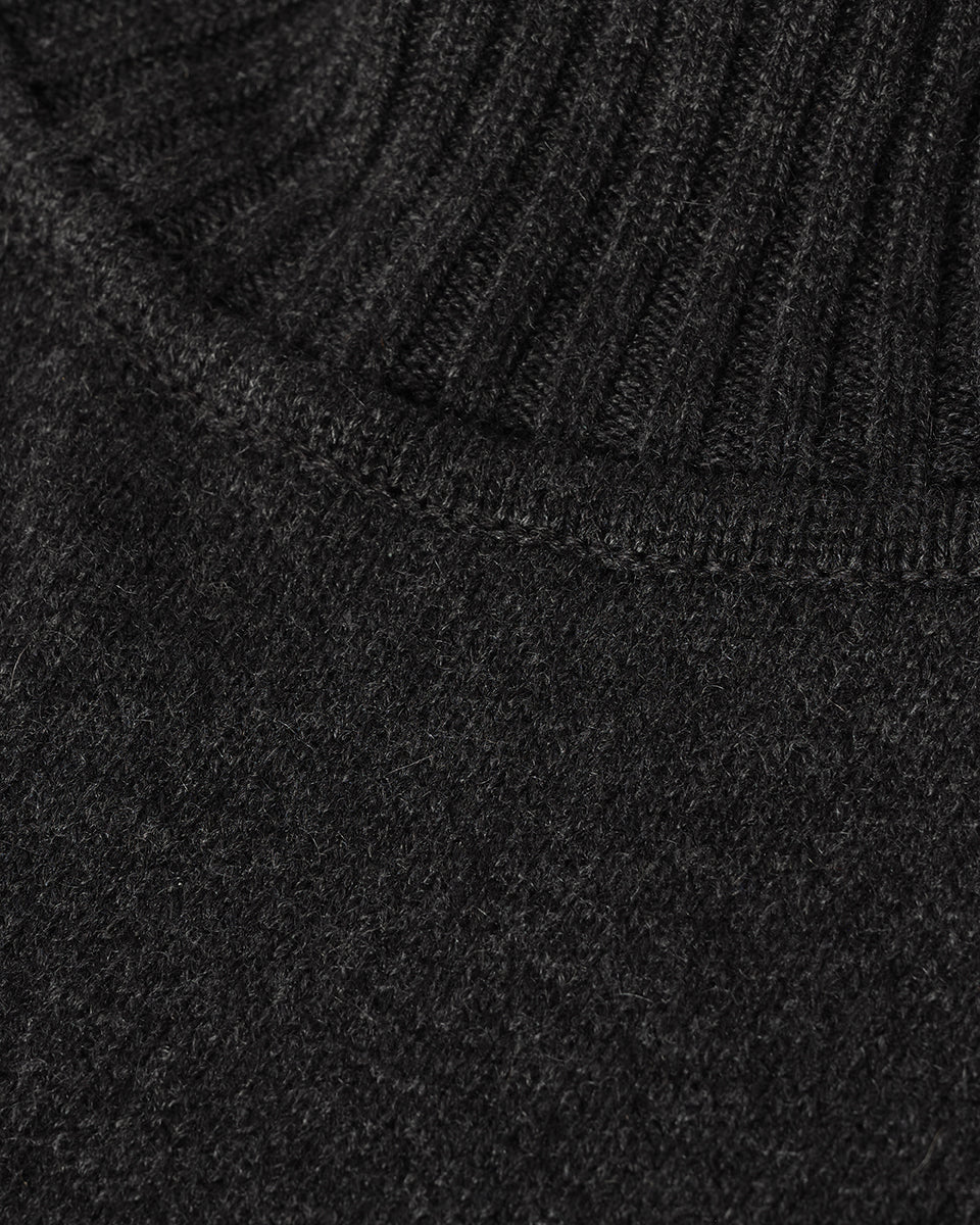 Johnstons of Elgin AW25 Women's Knitwear Charcoal High Neck Grey Cashmere Jumper close up KAA05585HA7165