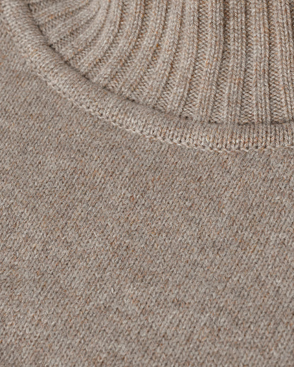 Johnstons of Elgin AW25 Women's Knitwear Ash High Neck Brown Cashmere Jumper close up  KAA05585HB4334