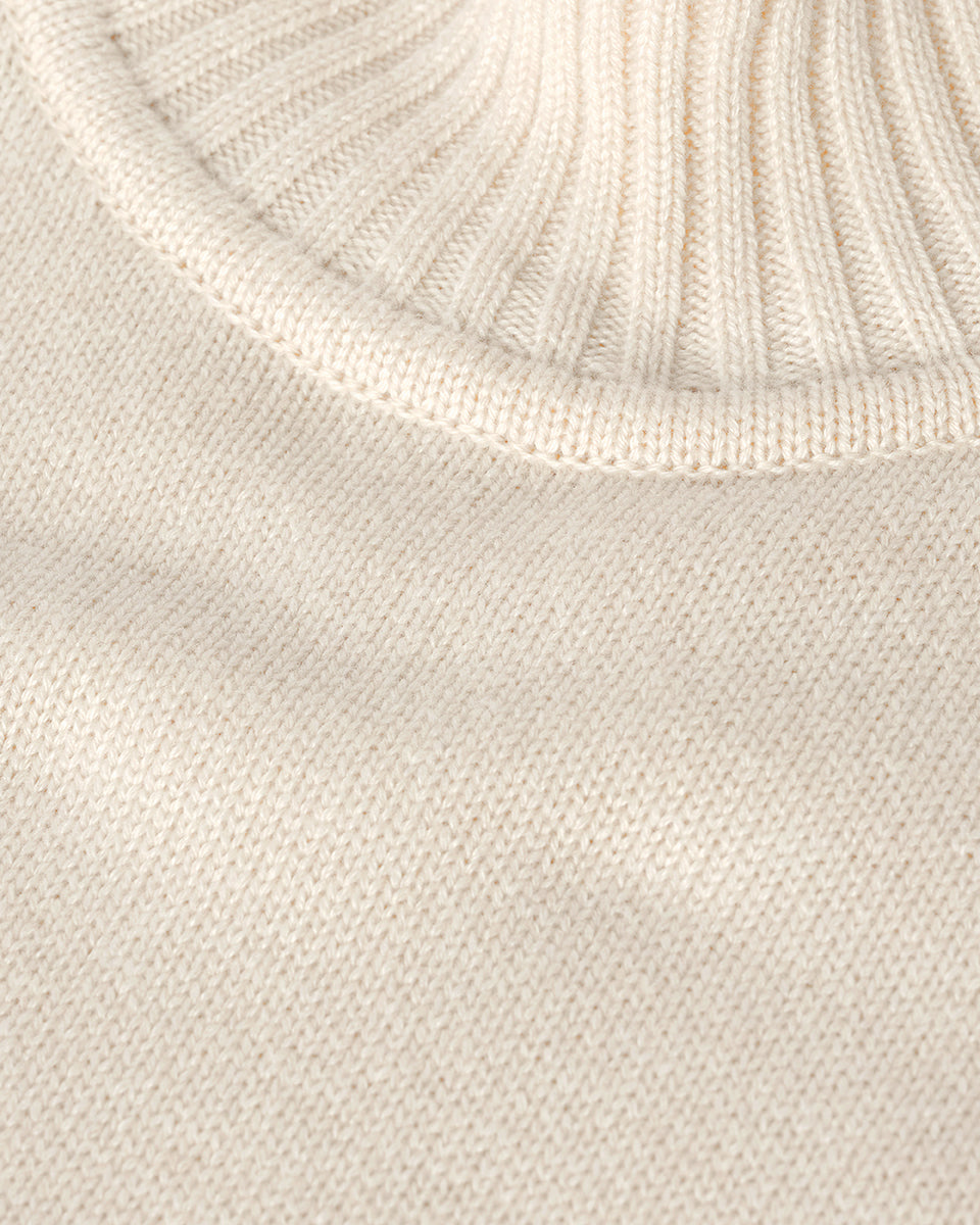 Johnstons of Elgin AW25 Women's Knitwear Champagne High Neck Cream Cashmere Jumper close up  KAA05585SA0502
