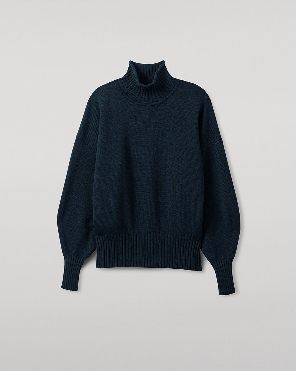 Johnstons of Elgin AW25 Women's Knitwear Bottle Green High Neck Green Cashmere Jumper close up KAA05585SC7341