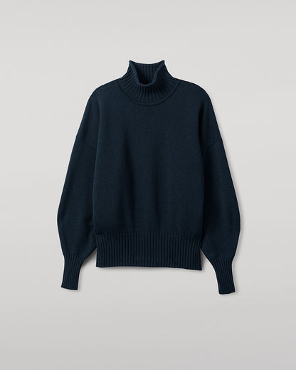 Johnstons of Elgin AW25 Women's Knitwear Bottle Green High Neck Green Cashmere Jumper close up KAA05585SC7341