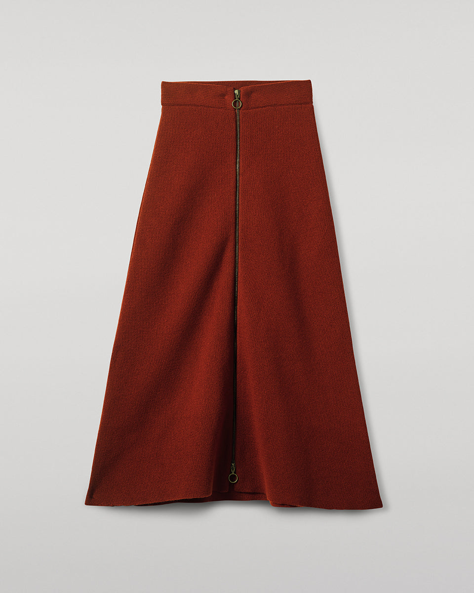Johnstons of Elgin AW25 Women's Knitwear Oxblood A-Line Milano Red Cashmere Skirt Back View KAA05600SG4463
