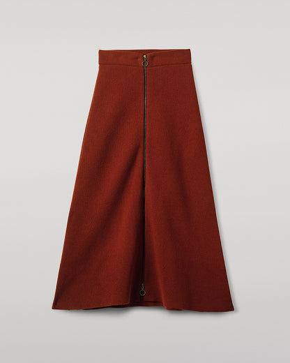 Johnstons of Elgin AW25 Women's Knitwear Oxblood A-Line Milano Red Cashmere Skirt Back View KAA05600SG4463