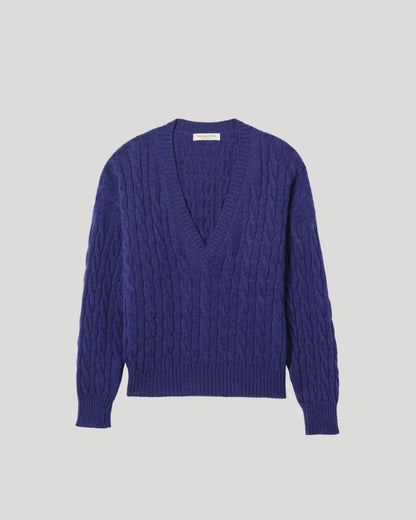 JOHNSTONS OF ELGIN WOMENS KYLESKU DEEP VEE SWEATER BLUE KAA05728HD4490