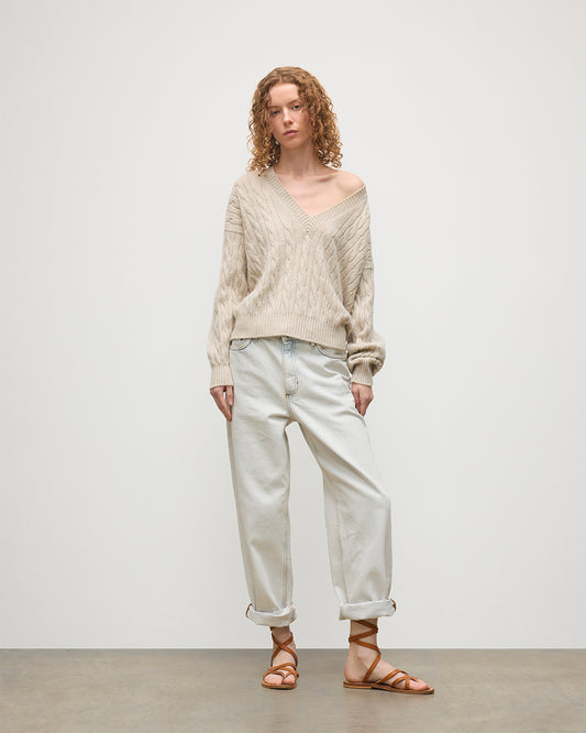 JOHNSTONS OF ELGIN WOMENS KYLESKU DEEP VEE SWEATER CREAM 100% CASHMERE KAA05728HA0396