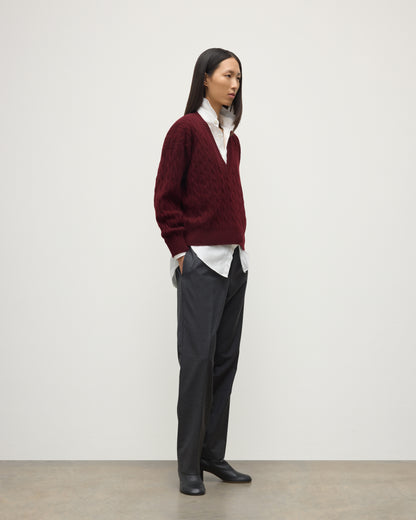 WOMENS KYLESKU DEEP VEE SWEATER RED ON A MODEL KAA05728HE7068