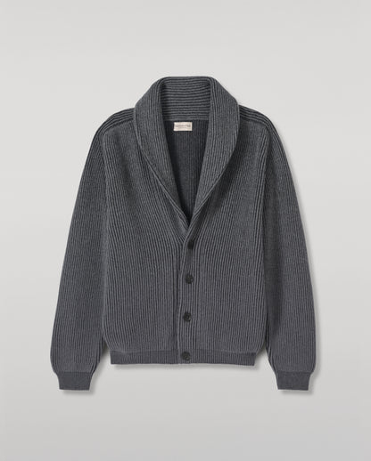 JOHNSTONS OF ELGIN PIONEER SHAWL CARDIGAN CASHMERE RIBBED OMBRE SHAWL COLLAR CARDIGAN - 6 PLY GREY 100% CASHMERE KAA05750Q26318