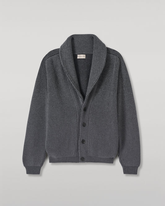 JOHNSTONS OF ELGIN PIONEER SHAWL CARDIGAN CASHMERE RIBBED OMBRE SHAWL COLLAR CARDIGAN - 6 PLY GREY 100% CASHMERE KAA05750Q26318