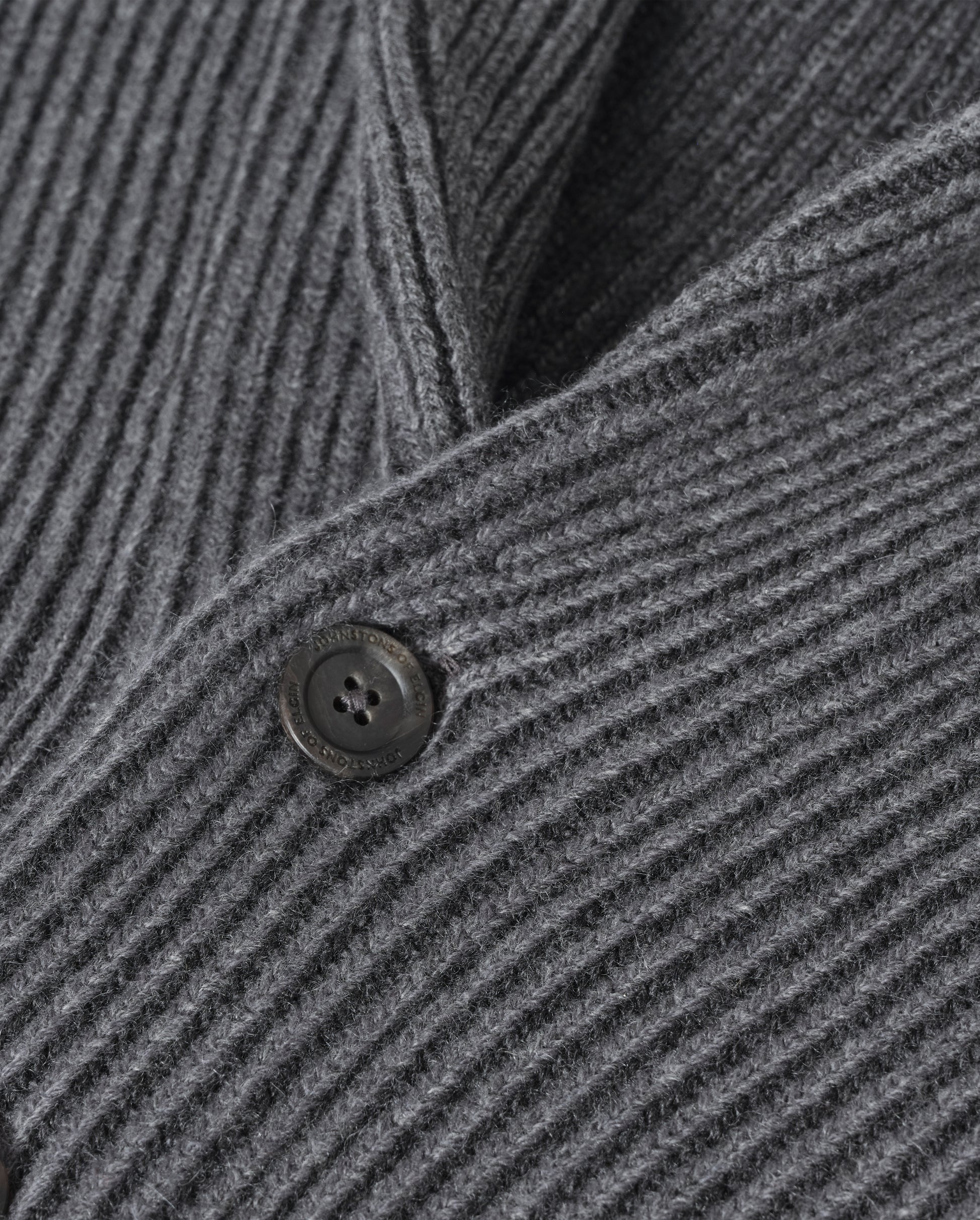 JOHNSTONS OF ELGIN PIONEER SHAWL CARDIGAN CASHMERE RIBBED OMBRE SHAWL COLLAR CARDIGAN - 6 PLY GREY 100% CASHMERE KAA05750Q26318