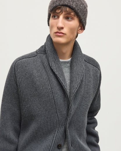 JOHNSTONS OF ELGIN PIONEER SHAWL CARDIGAN CASHMERE RIBBED OMBRE SHAWL COLLAR CARDIGAN - 6 PLY GREY 100% CASHMERE KAA05750Q26318