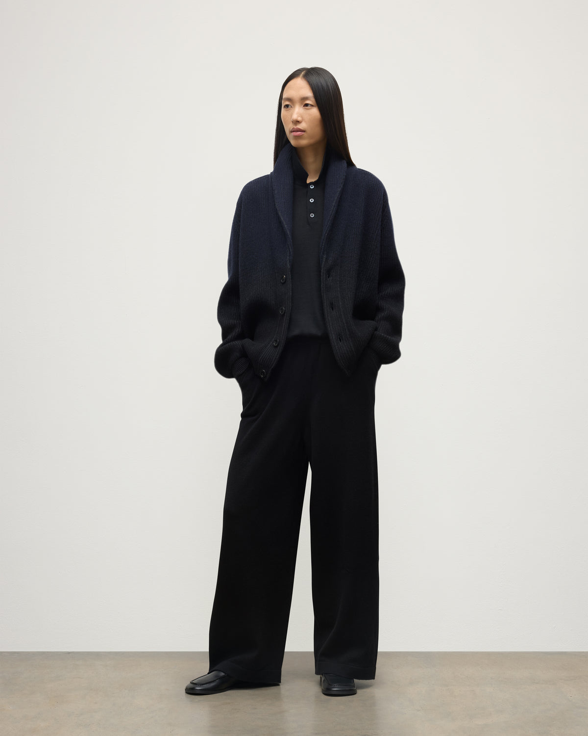 Pioneer Navy to Shawl Collar Cashmere Cardigan