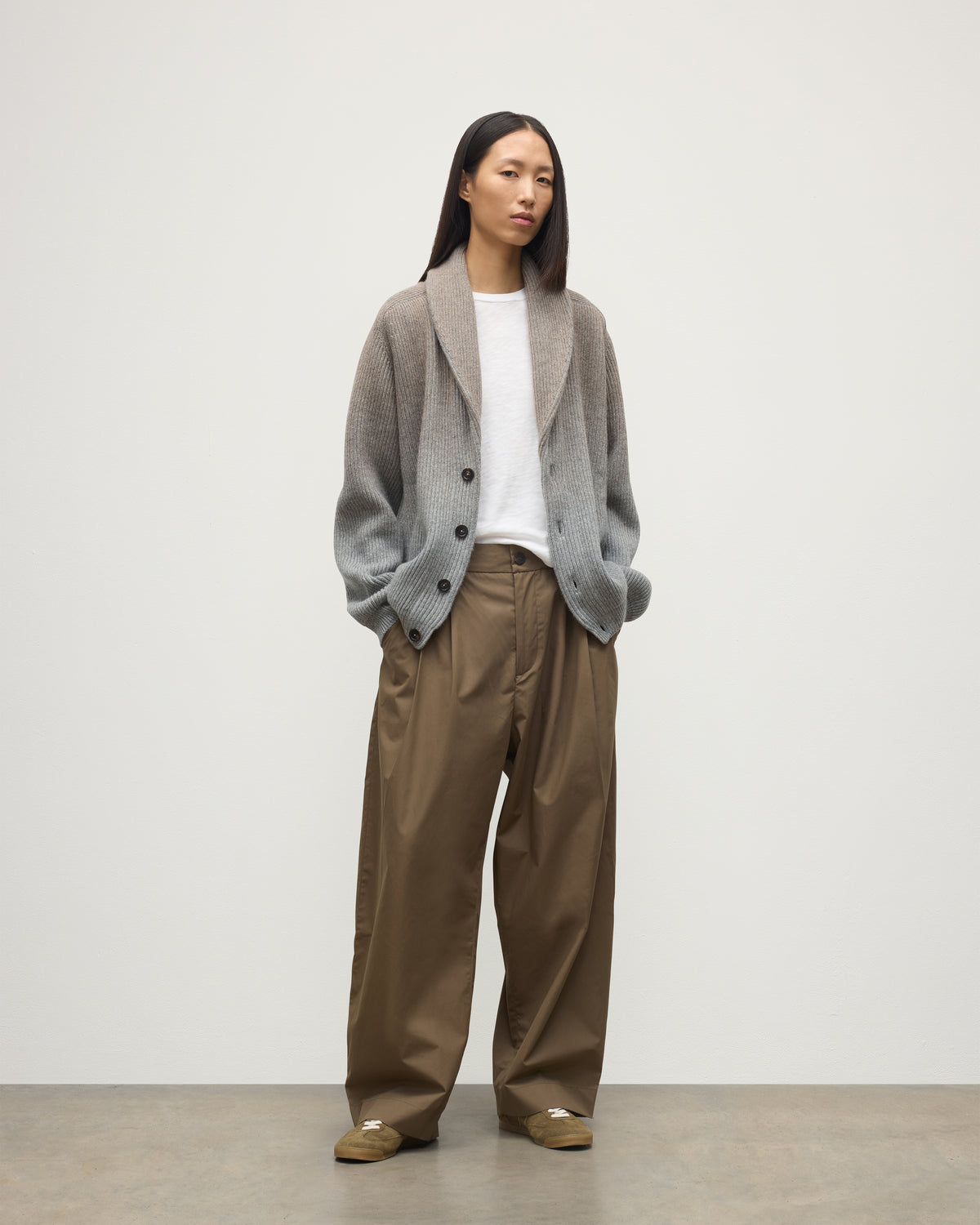 Pioneer Light to Grey Shawl Collar Cashmere Cardigan