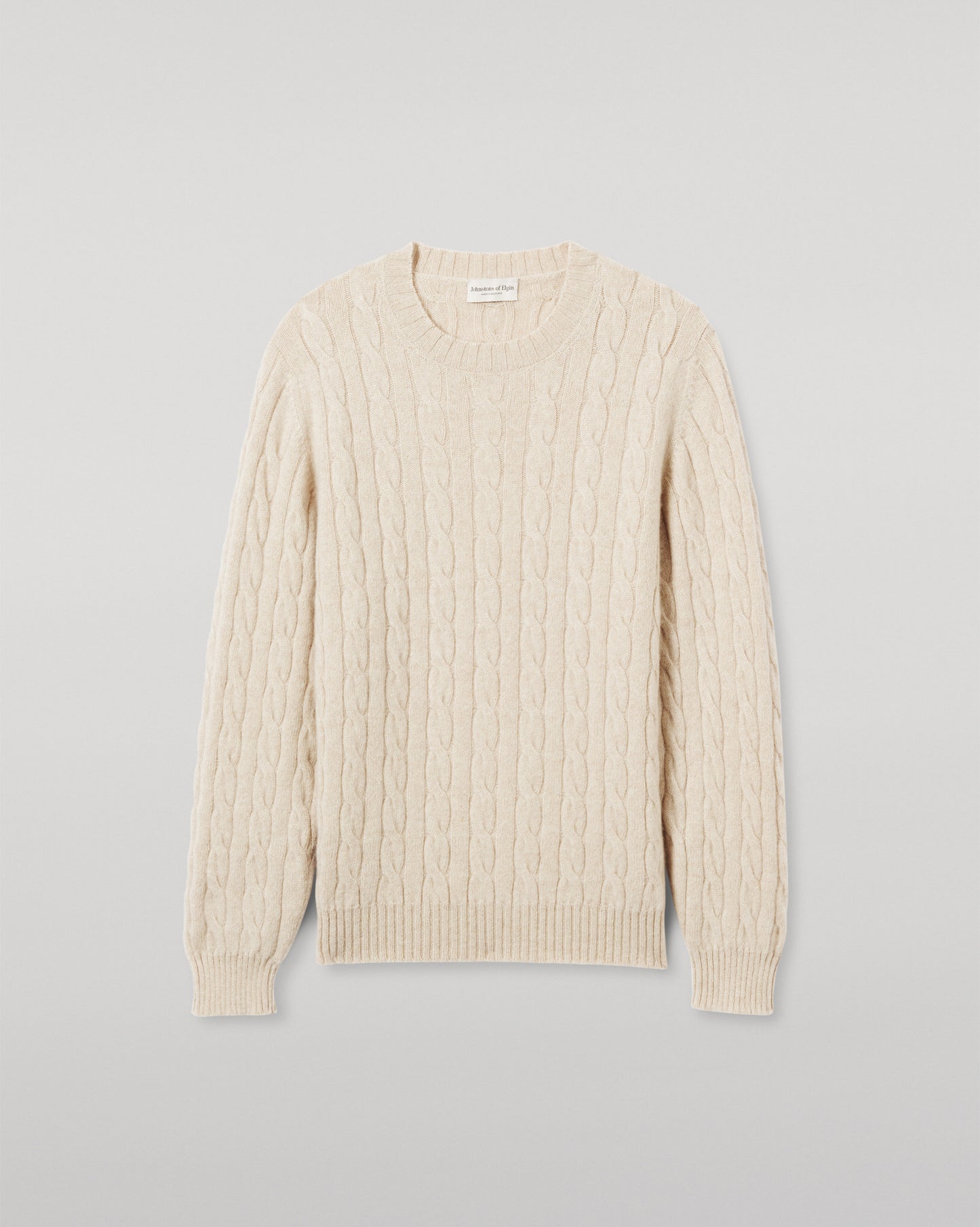 JOHNSTONS OF ELGIN MENS CALDER CREW SWEATER CREAM 100% CASHMERE  KAA05754HA0396