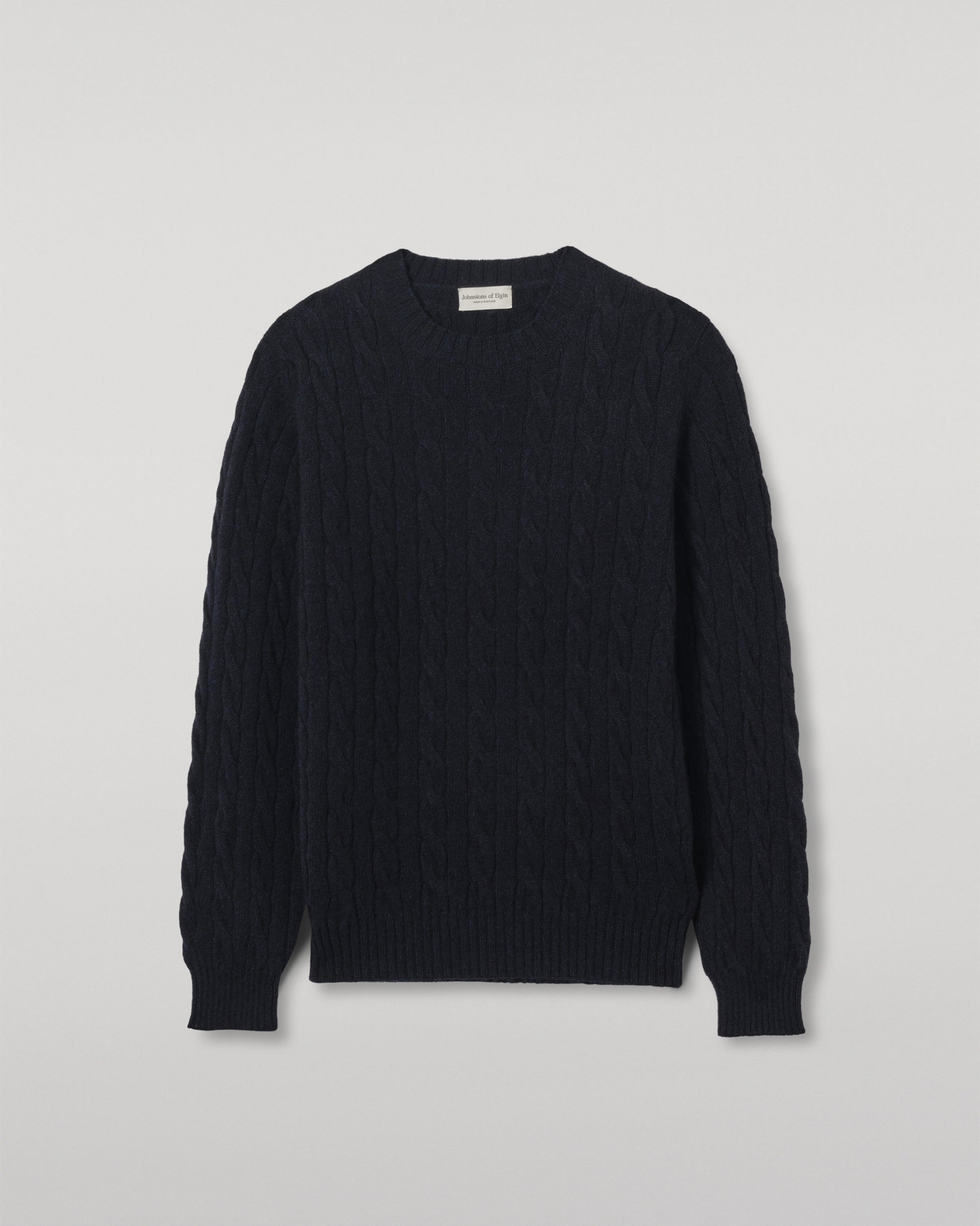 Johnstons of Elgin Men's 100% Cashmere Cable Sweater in Ink Blue KAA05754HD7347
