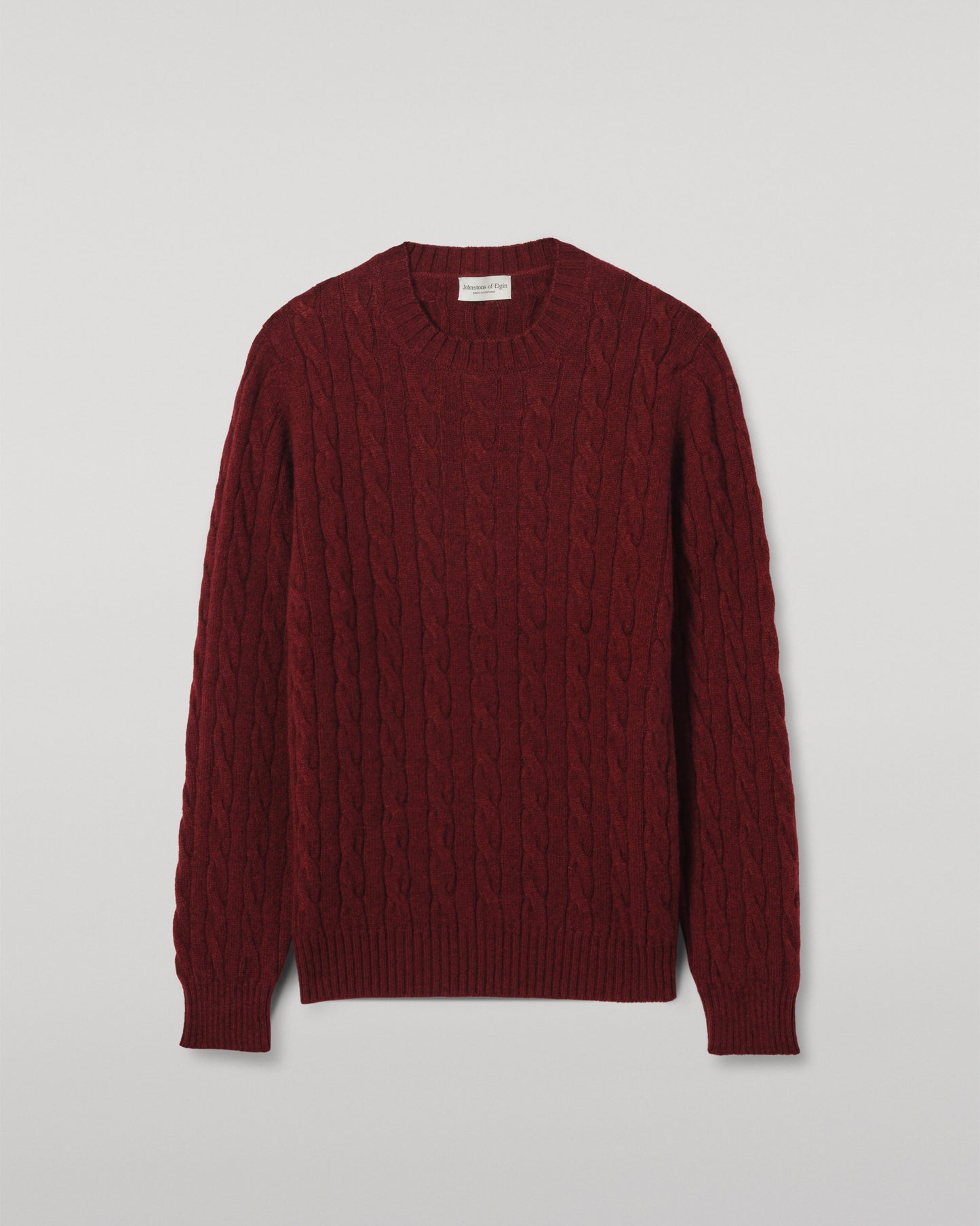Johnstons of Elgin Men's 100% Cashmere Cable Sweater in Deep RedKAA05754HE7068