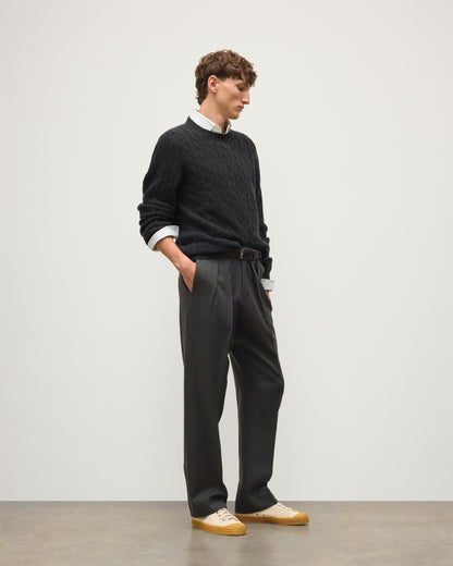 JOHNSTONS OF ELGIN CALDER CREW SWEATER CASHMERE CABLE CREW SWEATER DARK GREY 100% CASHMERE KAA05754HA7241