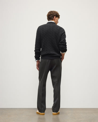 JOHNSTONS OF ELGIN CALDER CREW SWEATER CASHMERE CABLE CREW SWEATER DARK GREY 100% CASHMERE KAA05754HA7241