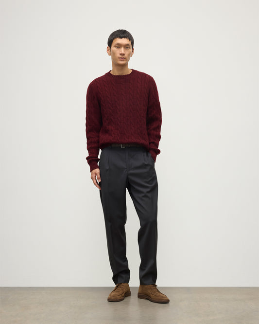 Johnstons of Elgin Men's 100% Cashmere Cable Sweater in Deep RedKAA05754HE7068