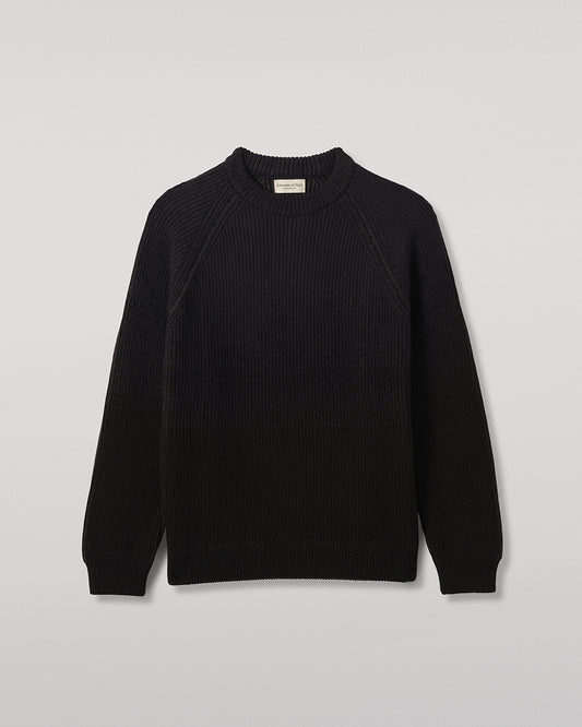 JOHNSTONS OF ELGIN PIONEER CREW SWEATER CASHMERE RIBBED OMBRE CREW NECK SWEATER - 6 PLY BLACK 100% CASHMERE KAA05954Q26321