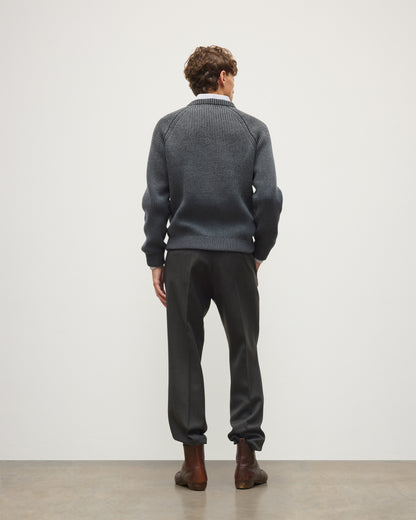JOHNSTONS OF ELGIN PIONEER CREW SWEATER CASHMERE RIBBED OMBRE CREW NECK SWEATER - 6 PLY GREY 100% CASHMERE KAA05954Q26322