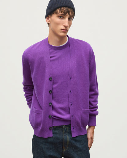 JOHNSTONS OF ELGIN REDPATH VEE NECK CARDIGAN CASHMERE VEE NECK CARDIGAN - 4 PLY PURPLE 100% CASHMERE KAA05962SD5371