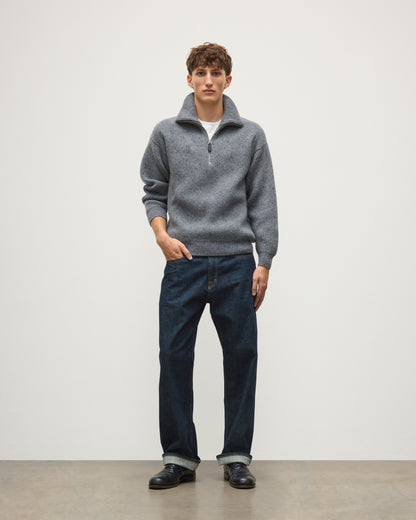 JOHNSTONS OF ELGIN KINNAIRD HALF ZIP SWEATER DONEGAL CASHMERE RIBBED ZIP NECK SWEATER GREY 100% CASHMERE KAA05985HA4270