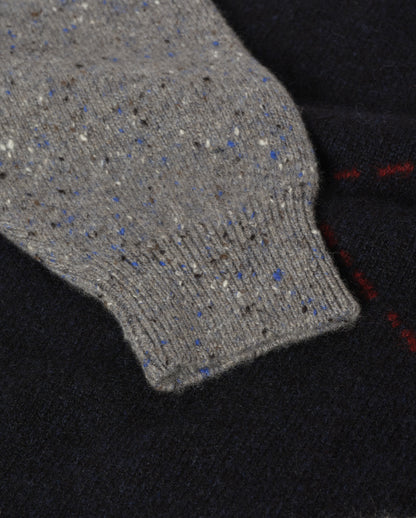 JOHNSTONS OF ELGIN MONTEITH CREW SWEATER DONEGAL CASHMERE EXPLODED ARGYLE CREW SWEATER GREY 100% CASHMERE KAA06033JU1639