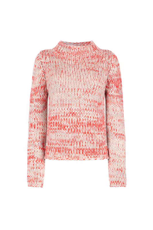 Johnstons of Elgin Women's Luxe Marl Cashmere Funnel Neck Jumper in Red on a white background KAB05088Q23729