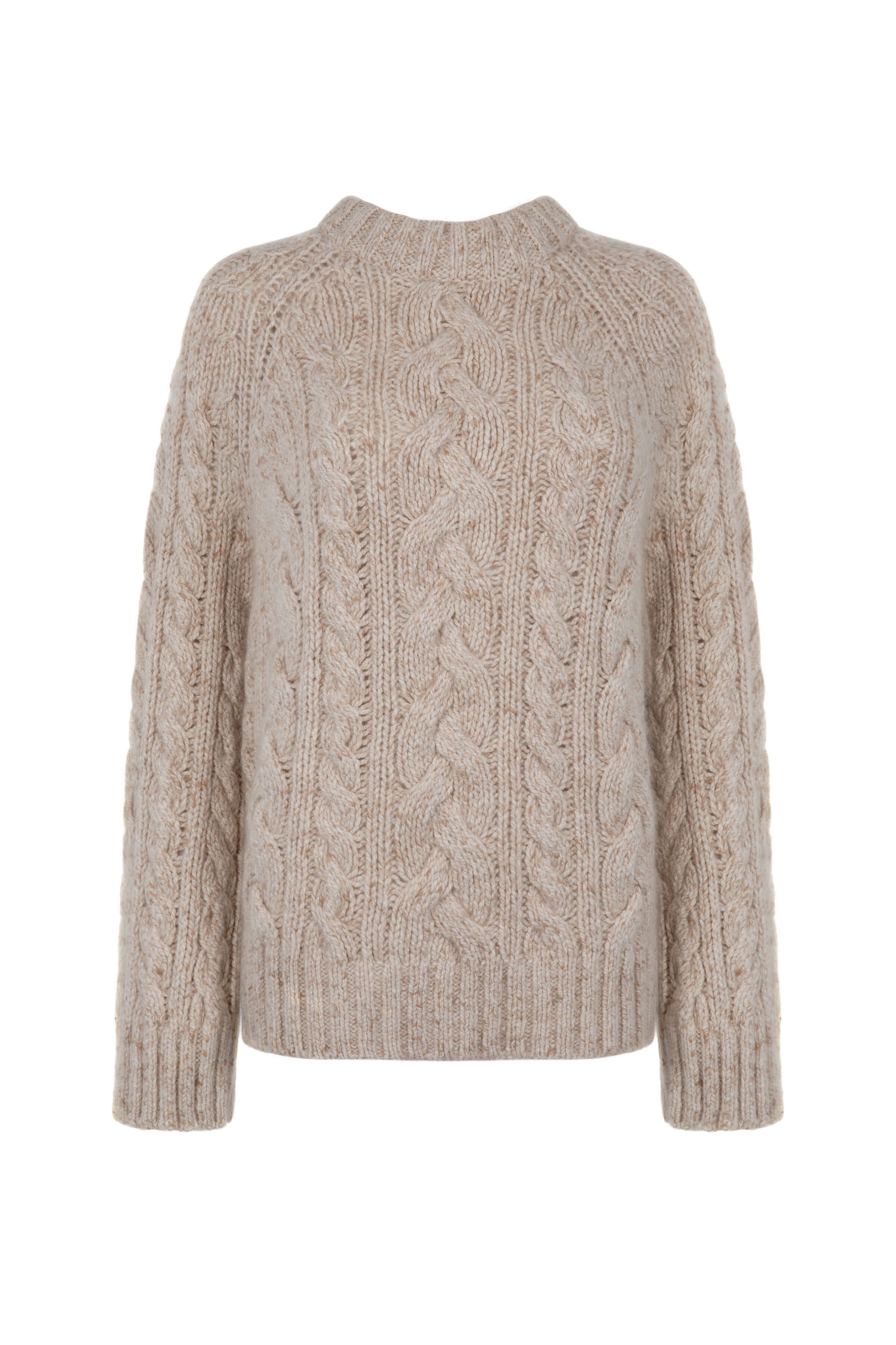 Johnstons of Elgin Womens Knitwear Light Camel Chunky Cable Donegal Cashmere Jumper KAB05092HB0209
