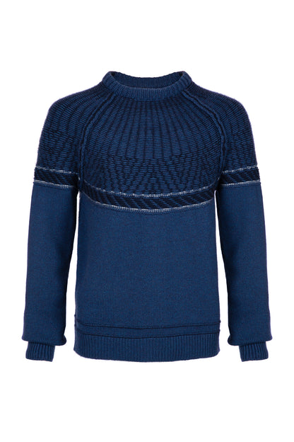 Johnstons of Elgin’s Men's Fairisle Yoke Cashmere Jumper in Ocean blue KAB05108Q23716