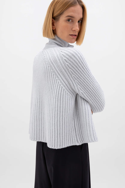 Johnstons of Elgin AW24 Women's Knitwear Ice Blue Ribbed Cashmere Cropped Sweater KAB05272SD0169